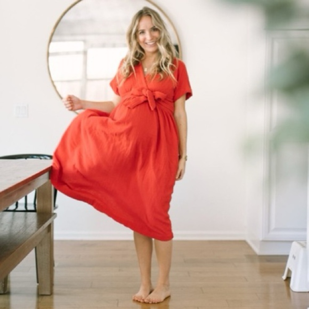 Hatch Red Classic Carolina Midi Dress with Belt Tie